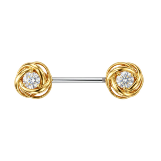 Piercing téton spirale plaqué or 14 carats avec zircon