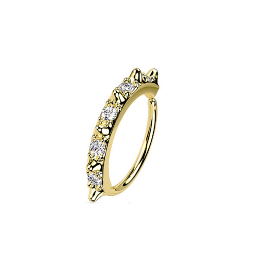 Piercing Nez ou Oreille avec strass et pics– Anneau Plaqué Or 14K avec Zirconium