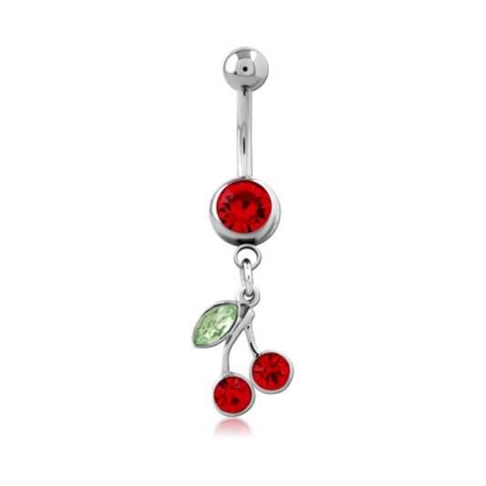 Piercing Nombril Cerise en Acier Chirurgical – Bijou Pendant Cristal Rouge et Vert