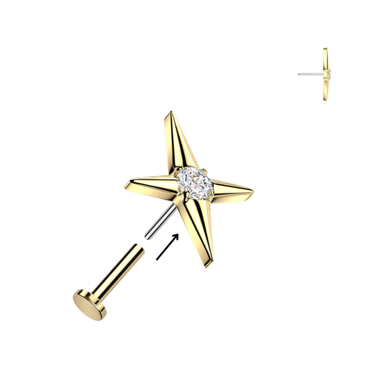 Piercing étoile avec brillant — Titane ASTM F136, push-in