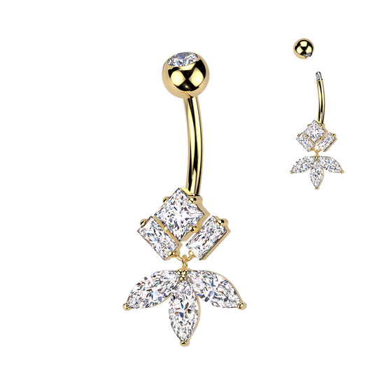 Piercing Nombril Doré Titane ASTM F136 – Pendentif Zircons Premium