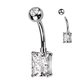 Piercing nombril en titane ASTM F136 avec zircon rectangle blanc