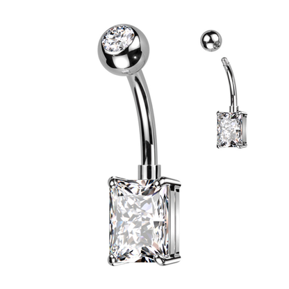 Piercing nombril en titane ASTM F136 avec zircon rectangle blanc