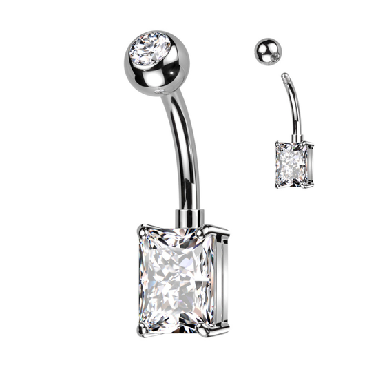 Piercing nombril en titane ASTM F136 avec zircon rectangle blanc