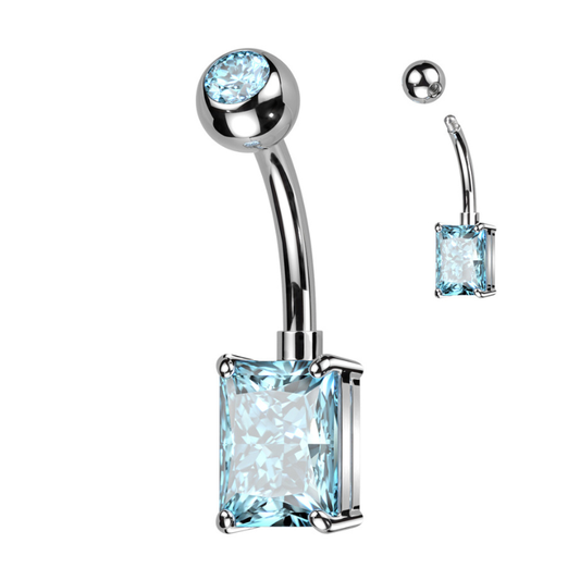 Piercing nombril en titane ASTM F136 avec zircon rectangle bleu