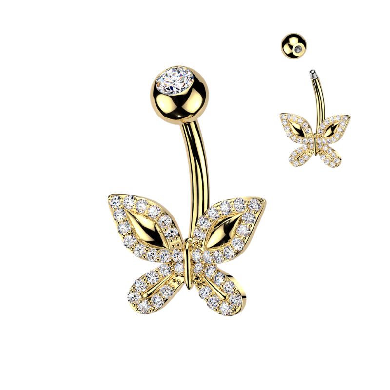Piercing nombril papillon acier chirurgical doré
