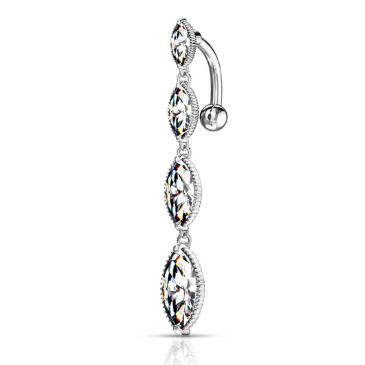 Piercing nombril pendentif avec 4 brillants ovales