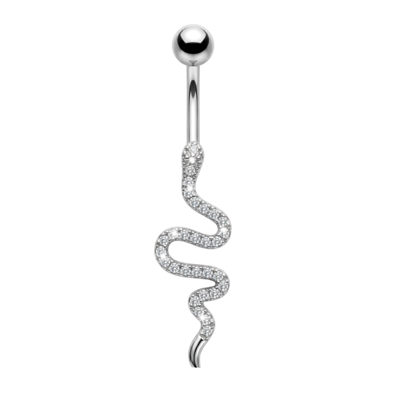 Piercing nombril serpent pavé de zircons en acier chirurgical 316L