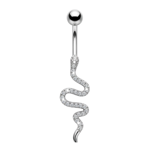Piercing nombril serpent pavé de zircons en acier chirurgical 316L