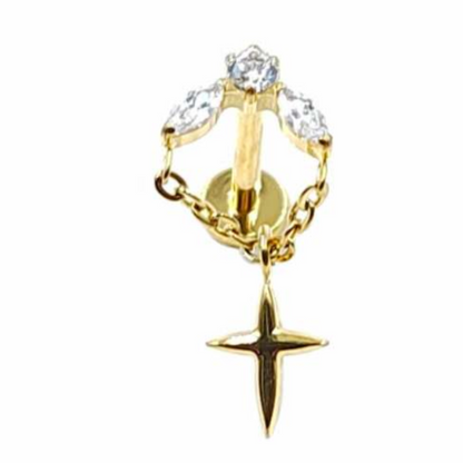 Piercing oreille croix chaîne en titane ASTM F-136