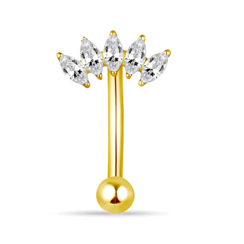 Piercing rook IRIS en titane G23 doré avec cinq zirconiums