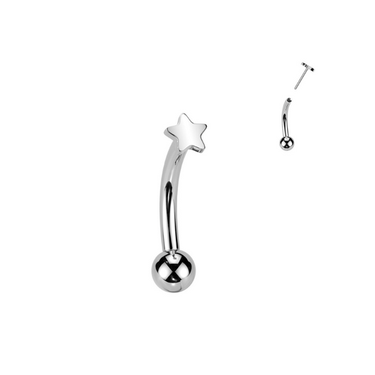 Piercing barre courbe titane étoile et boule