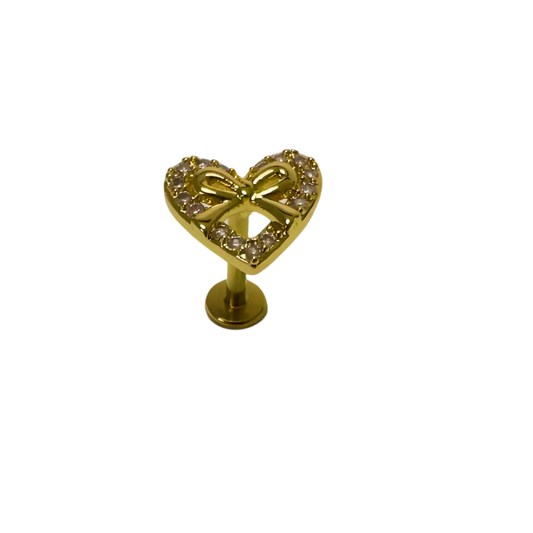 Piercing cartilage oreille coeur brillant avec noeud