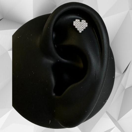 Piercing cœur brillants titane ASTM F-136 labret 8 mm oreille
