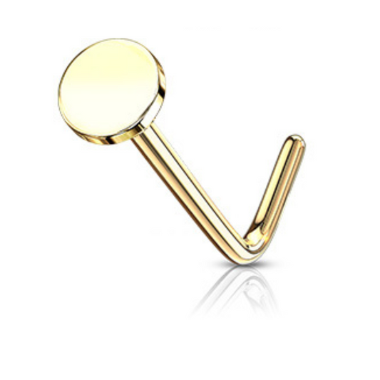 Piercing de nez disque plat en acier chirurgical couleur or barre pliée