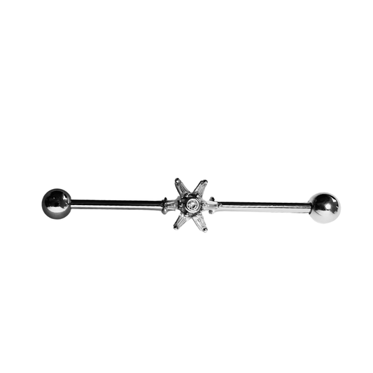 Piercing industriel fleur en acier chirurgical et rhodium