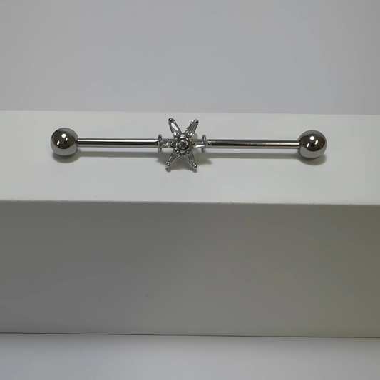 Piercing industriel fleur en acier chirurgical et rhodium