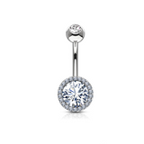 Piercing nombril en acier chirurgical zircon rond blanc