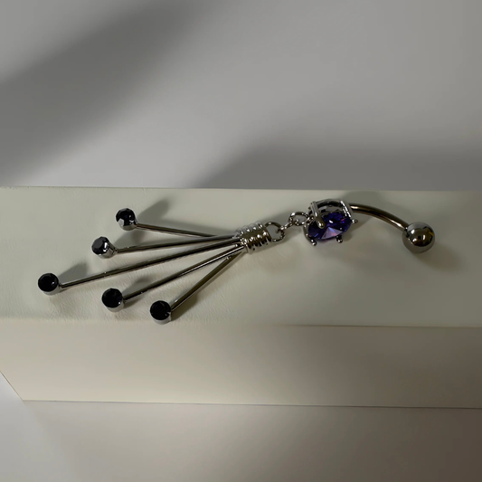 Piercing nombril pendentif en acier chirurgical avec pierres violettes