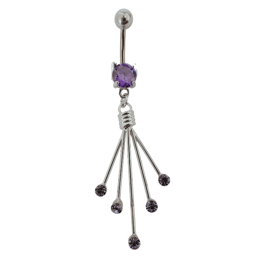 Piercing nombril pendentif en acier chirurgical avec pierres violettes