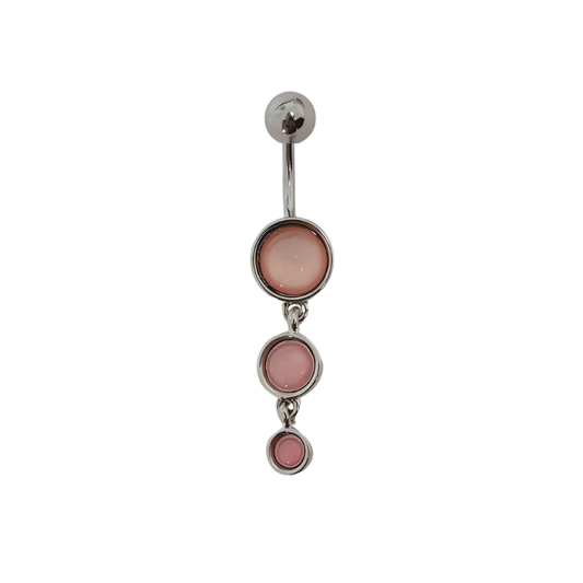 Piercing nombril pendentif en acier chirurgical avec trois pierres roses