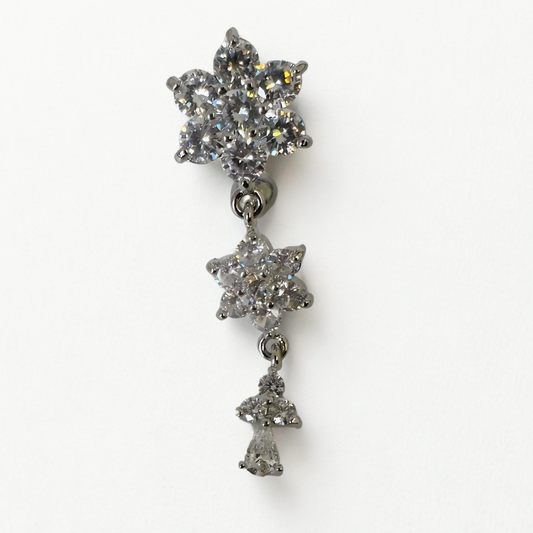 Piercing nombril pendentif inversé avec 2 fleurs en acier chirurgical
