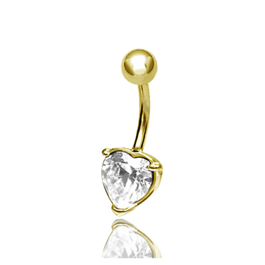 Piercing de nombril en plaqué or 24 carats avec coeur zirconium