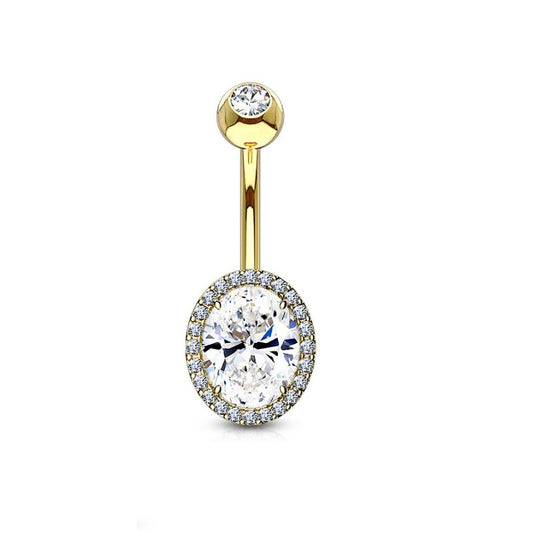 Piercing nombril plaqué or 24 carats zircon ovale blanc