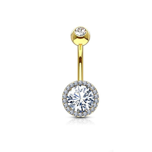 Piercing nombril plaqué or 24 carats zircon rond blanc
