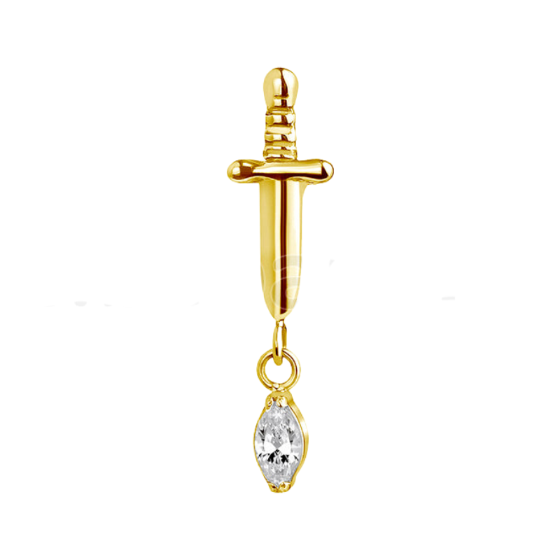 Piercing oreille en titane avec petit poignard et oxyde de zirconium ovale