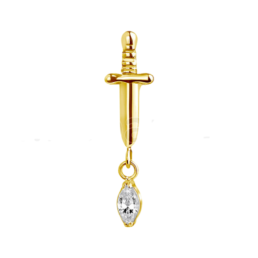 Piercing oreille en titane avec petit poignard et oxyde de zirconium ovale