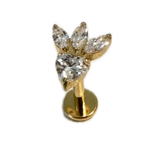 Piercing oreille motif navettes brillantes en titane ASTM F-136