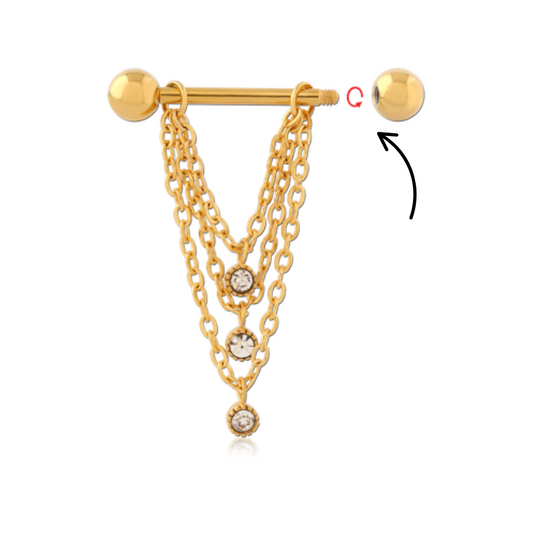 Piercing téton chaînes et strass