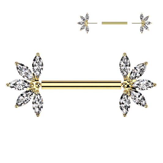 Bijou de téton en PVD gold Titane demi fleur