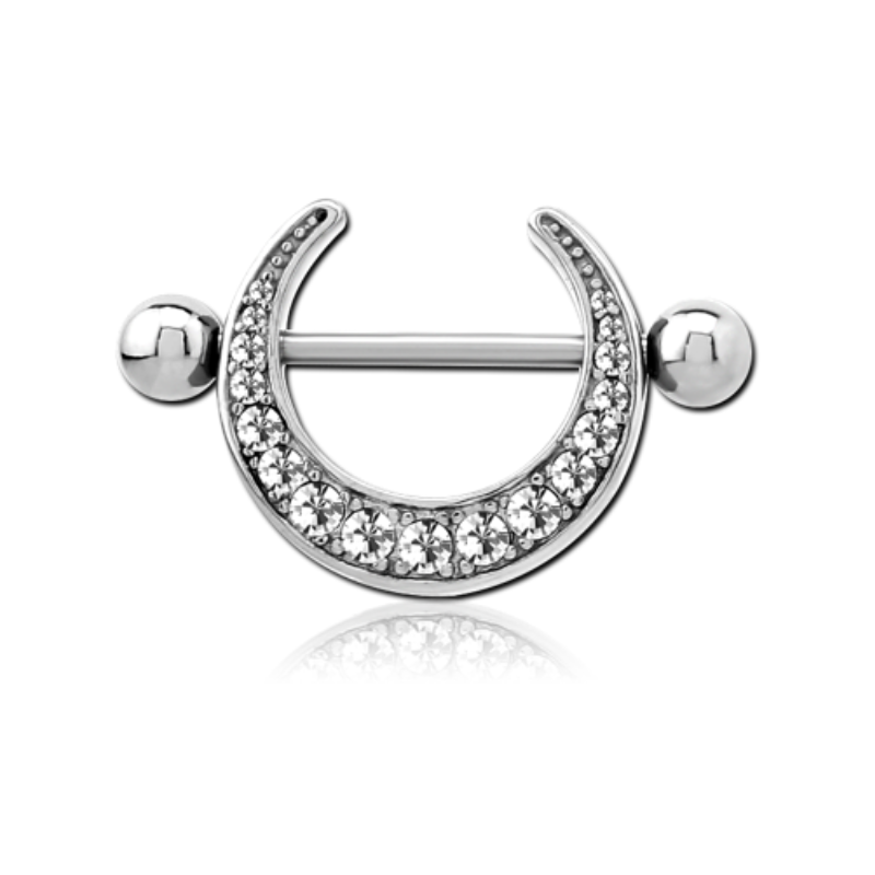 Piercing téton lune incrustée de strass