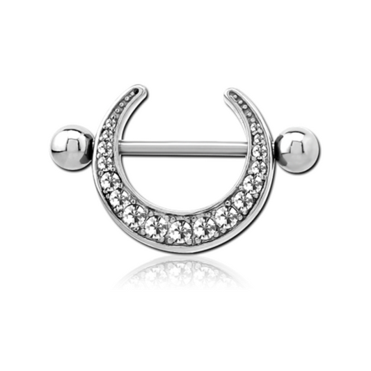 Piercing téton lune incrustée de strass