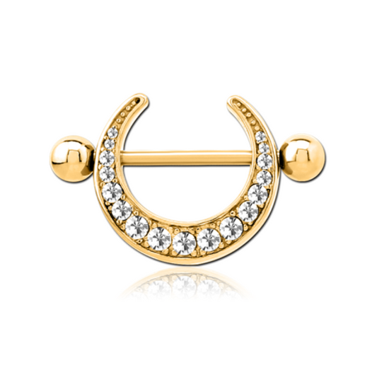 Piercing téton lune incrustée de strass