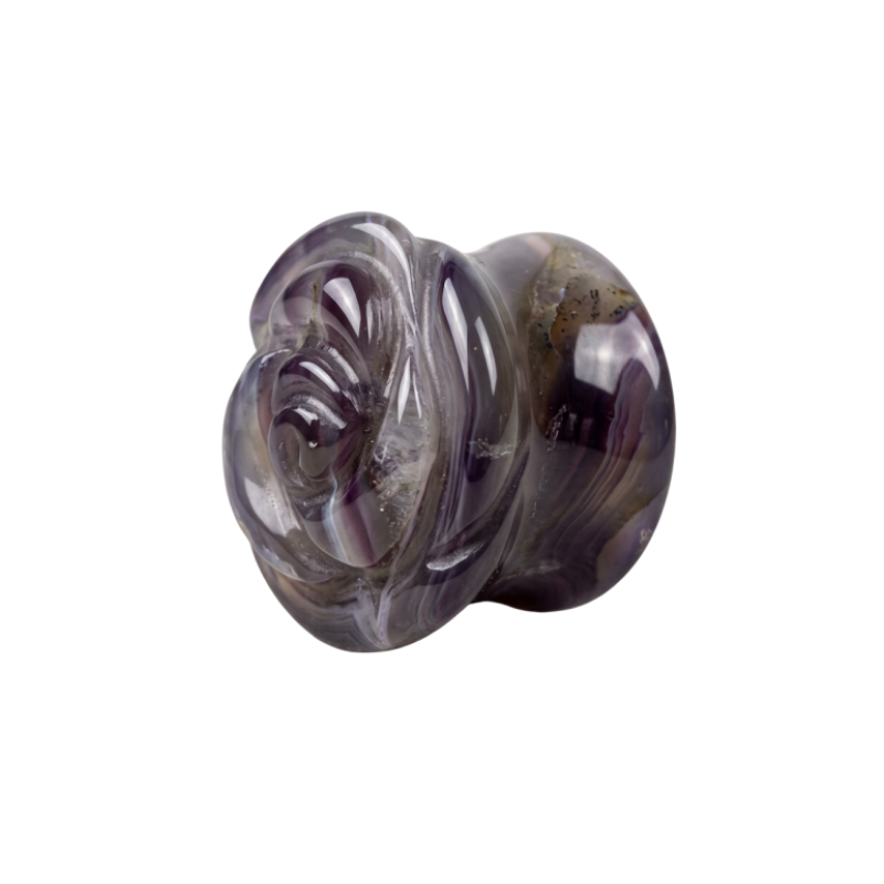 Plug en agate naturelle sculpté en forme de rose pour lobe étiré, pierre unique diamètre 14,5 mm.