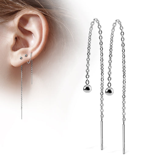 Boucle d'oreille chaine pendante avec boule