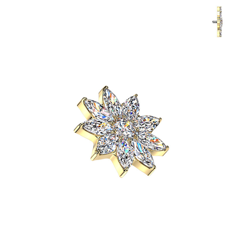Piercing hélix fleur étoilée titane ASTM F-136 – Labret vissable 1,2x8 mm