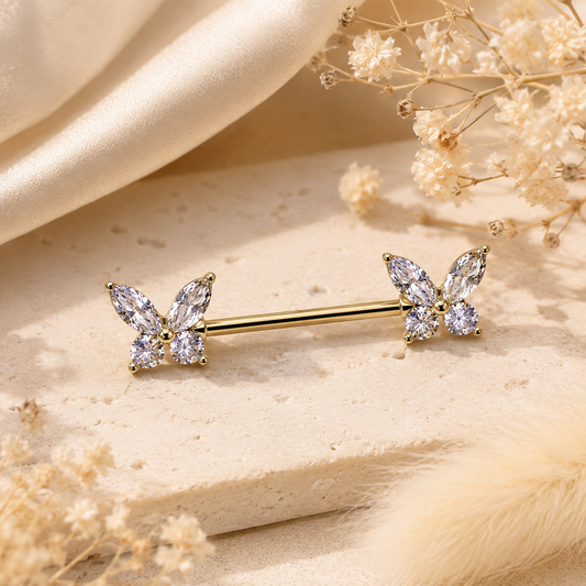mise en situation Piercing Téton Papillon Acier Chirurgical