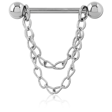 Piercing téton avec deux chaînes en acier chirurgical
