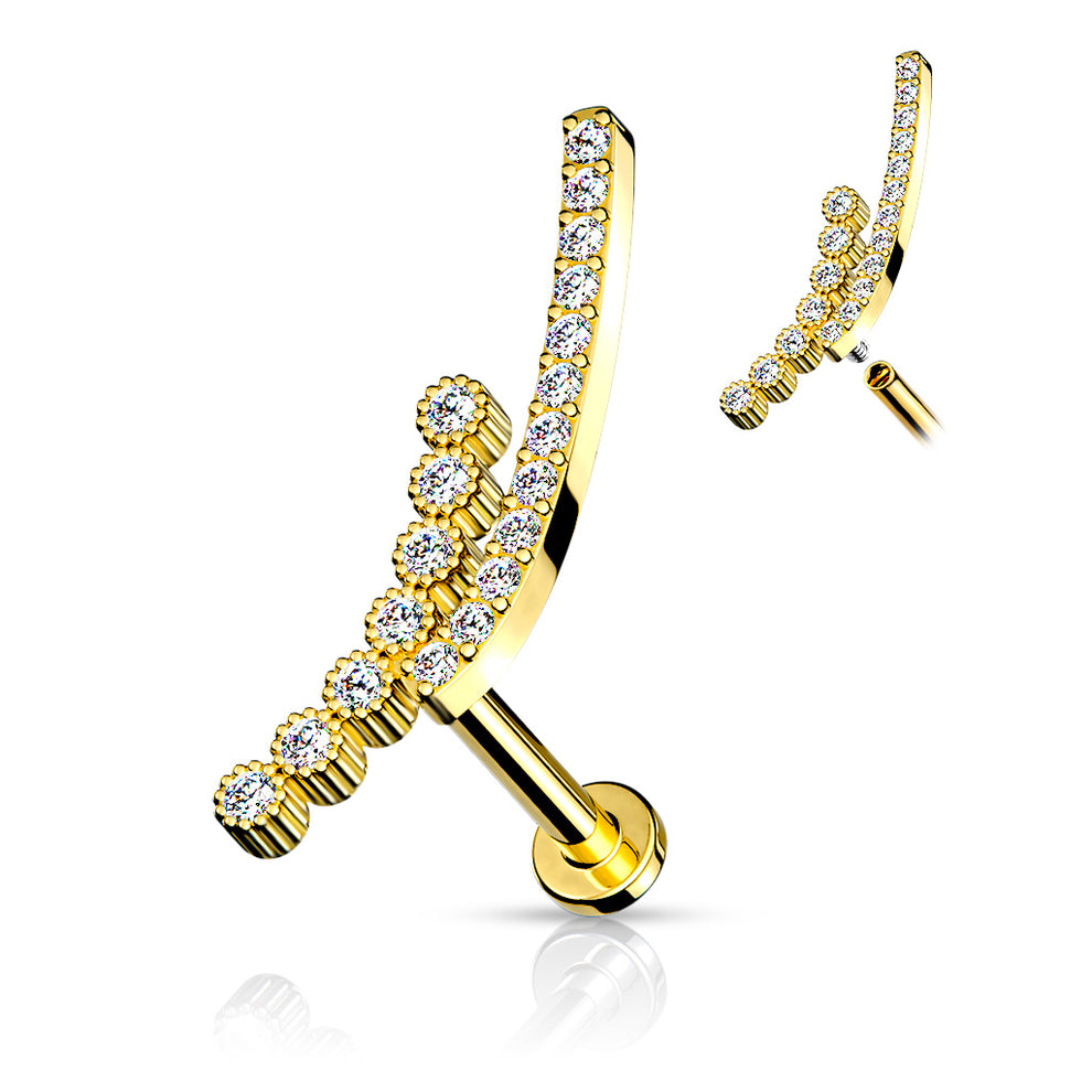 Piercing oreille en acier chirurgical doré avec barrettes de strass – C ...