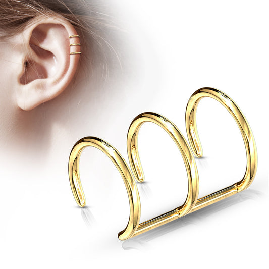Faux piercing de cartilage en acier doré triple anneaux
