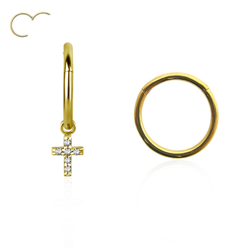 Boucle d'oreille avec croix plaqué or avec zirconia