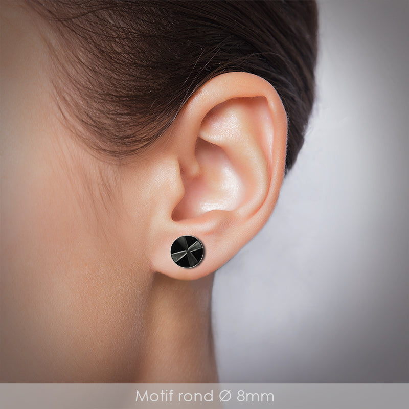 Boucle d'oreille en acier noir avec motif
