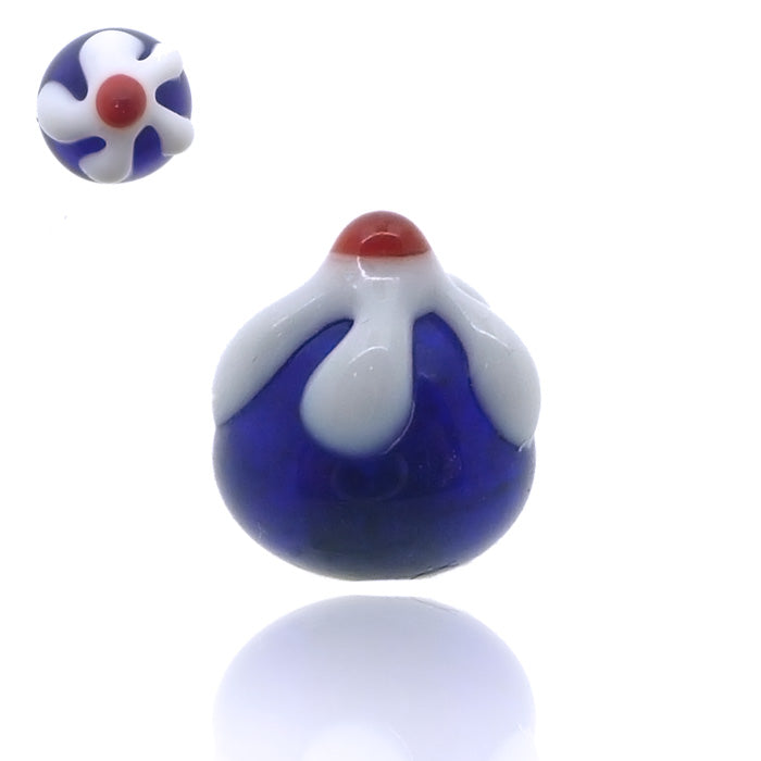 Piercing boule verre de murano bleue avec motif relief