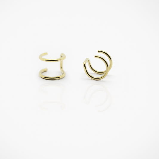 Faux piercing de cartilage en acier doré double anneau