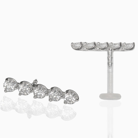 Piercing hélix or blanc barrette 5 zircons