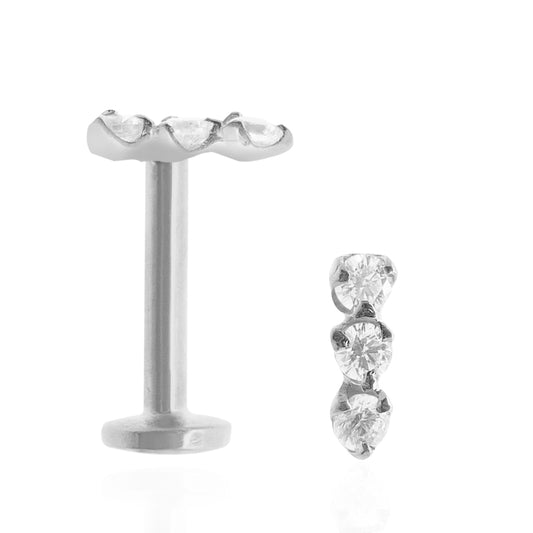 Piercing oreille or blanc avec 3 zircons